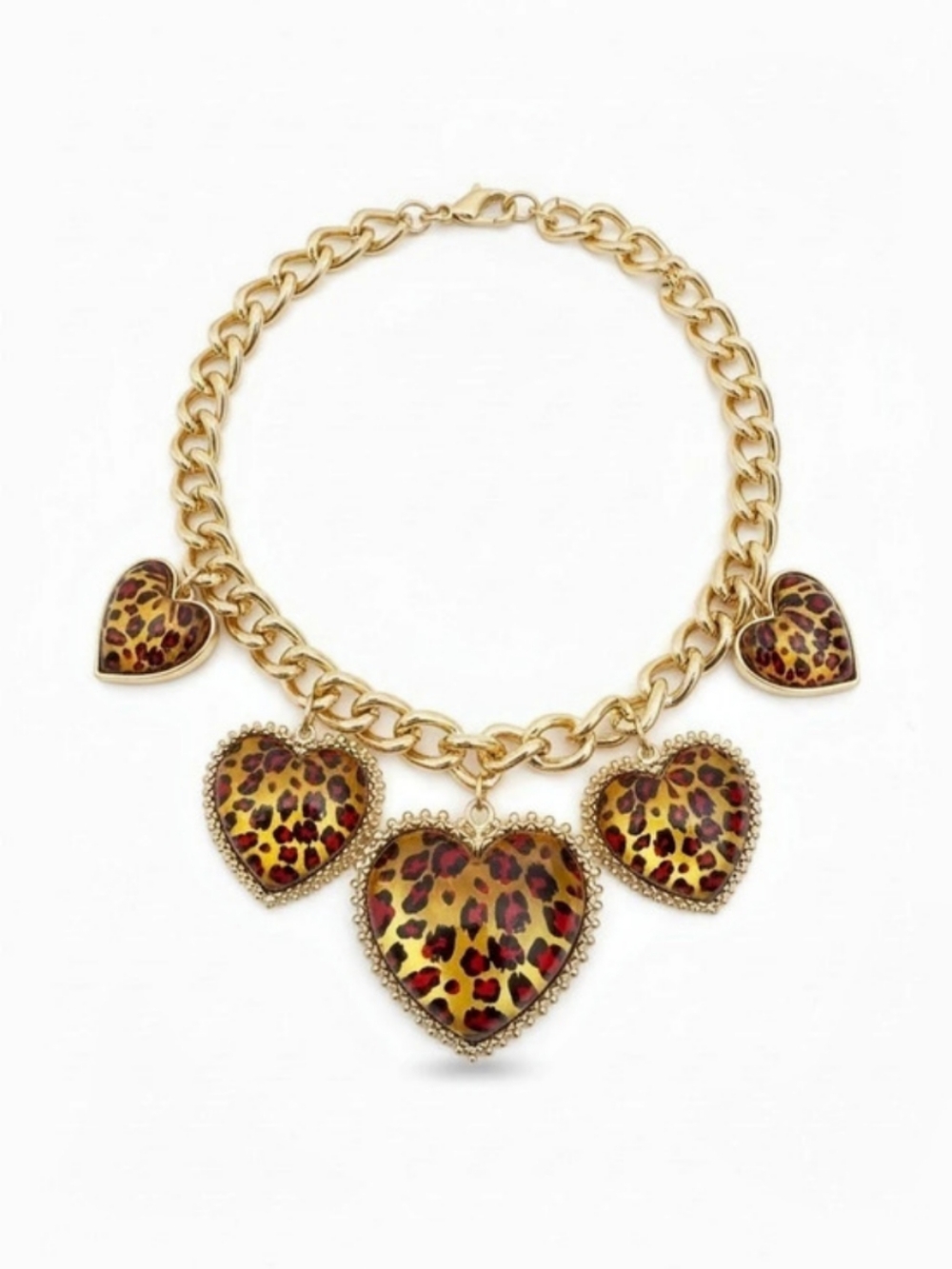 Betsey Johnson Multi-Heart Leopard Print Statement Necklace